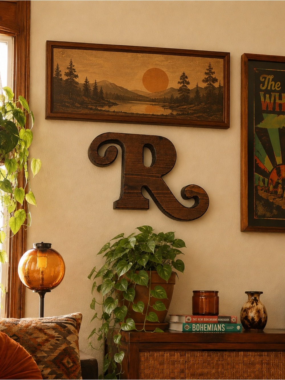 Vintage Wood Letter S Rustic Boho 70s Retro Wood Initial Shelf Mantel Home Decor